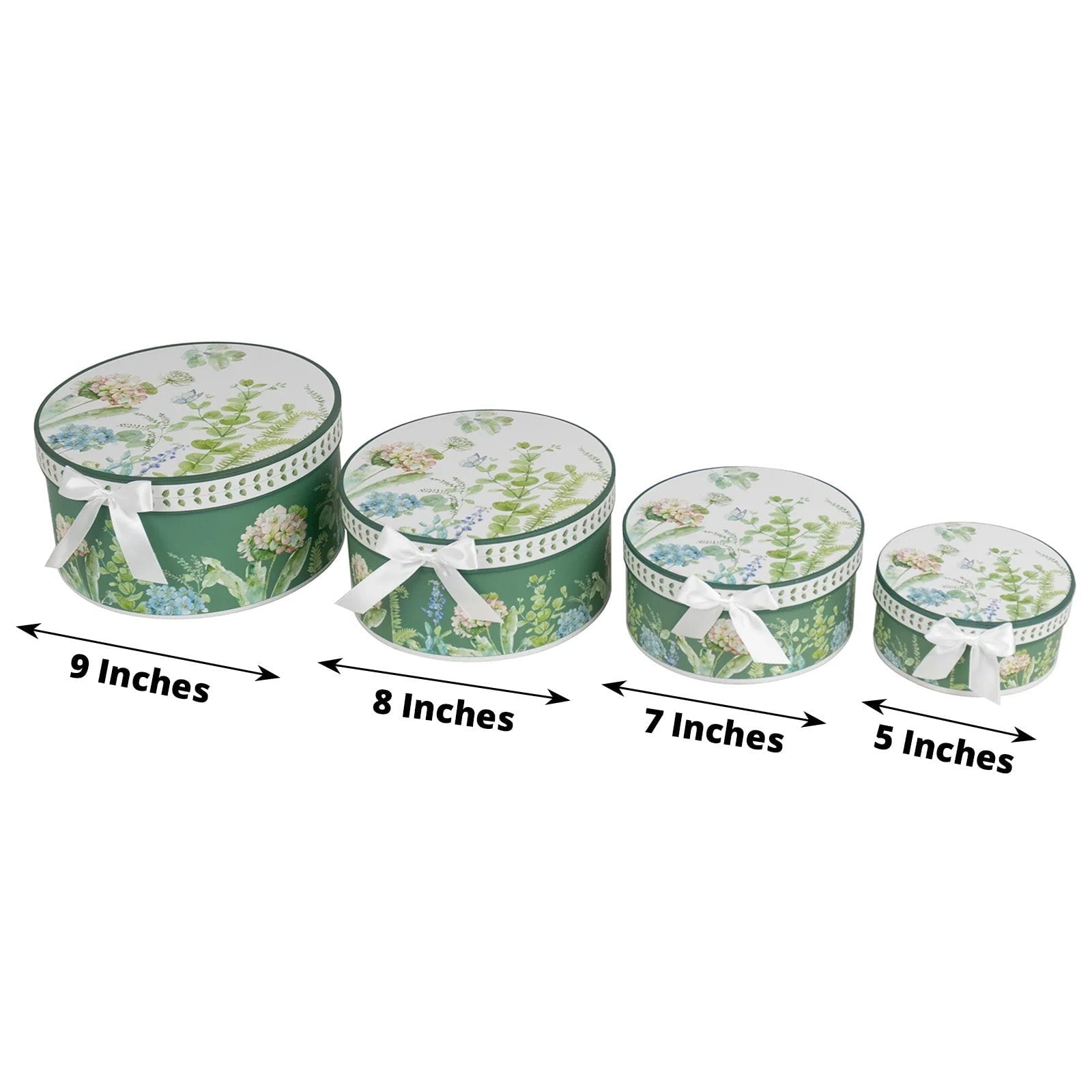 BalsaCircle Set of 4 Round Green Floral Nesting Cardstock Gift Boxes with Lids Party Accessories