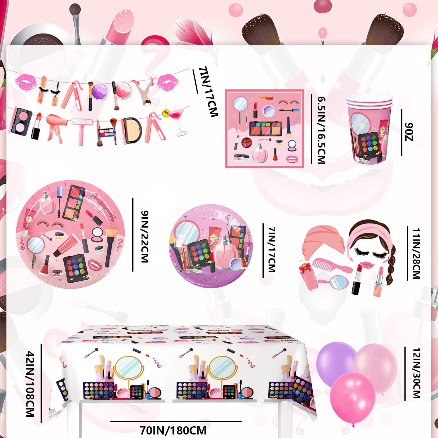 Makeup Birthday Party Supplies,Spa Party Decorations Set-Makeup Theme Party Decoration Plates Cups Napkins Banner Balloon Photo Booth Props etc Makeup Birthday Party Decorations for Girls Women