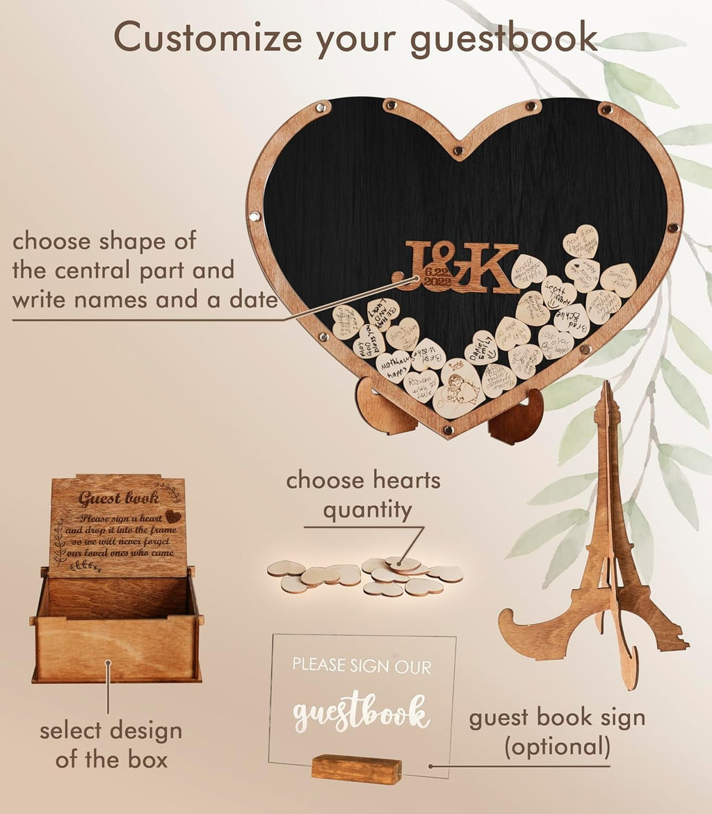 Rustic Wedding Guest Book, Heart Drop Guest Book, Personalized Wedding Guest Book Alternative, Heart Frame Wedding Guest Book, Guest Book Sign, Wedding Decor, Wooden Drop Box (ebony)