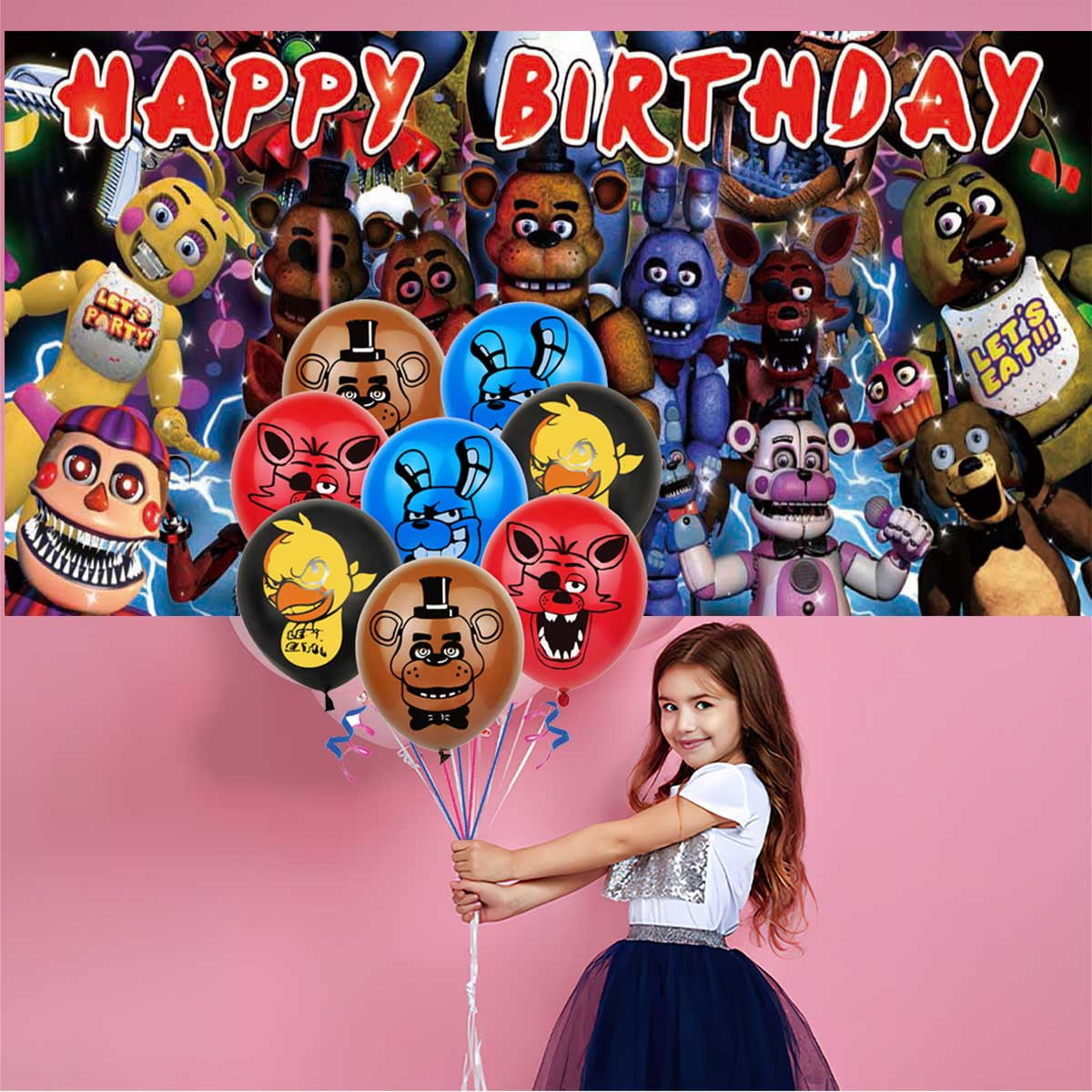 Five Nights at Freddy's Birthday Party Supplies Balloons Plates Decoration Cake Topper Decor Tableware Banner Backdrop