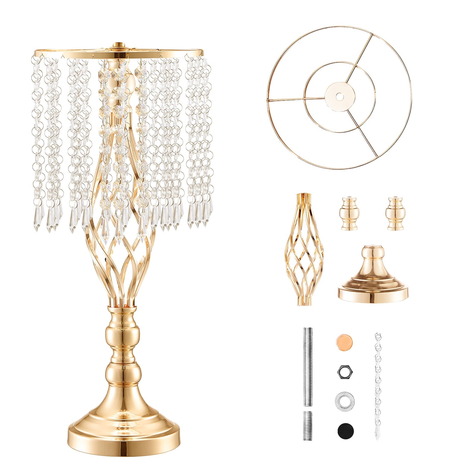 KFFKFF 12-Piece Set, 49cm/19.3” Height, Crystal Floral Stands, Gold Metal Centerpiece Vases, Ideal for Tabletops at Weddings, Dinners, Parties, Ceremonies, and Birthday Celebrations