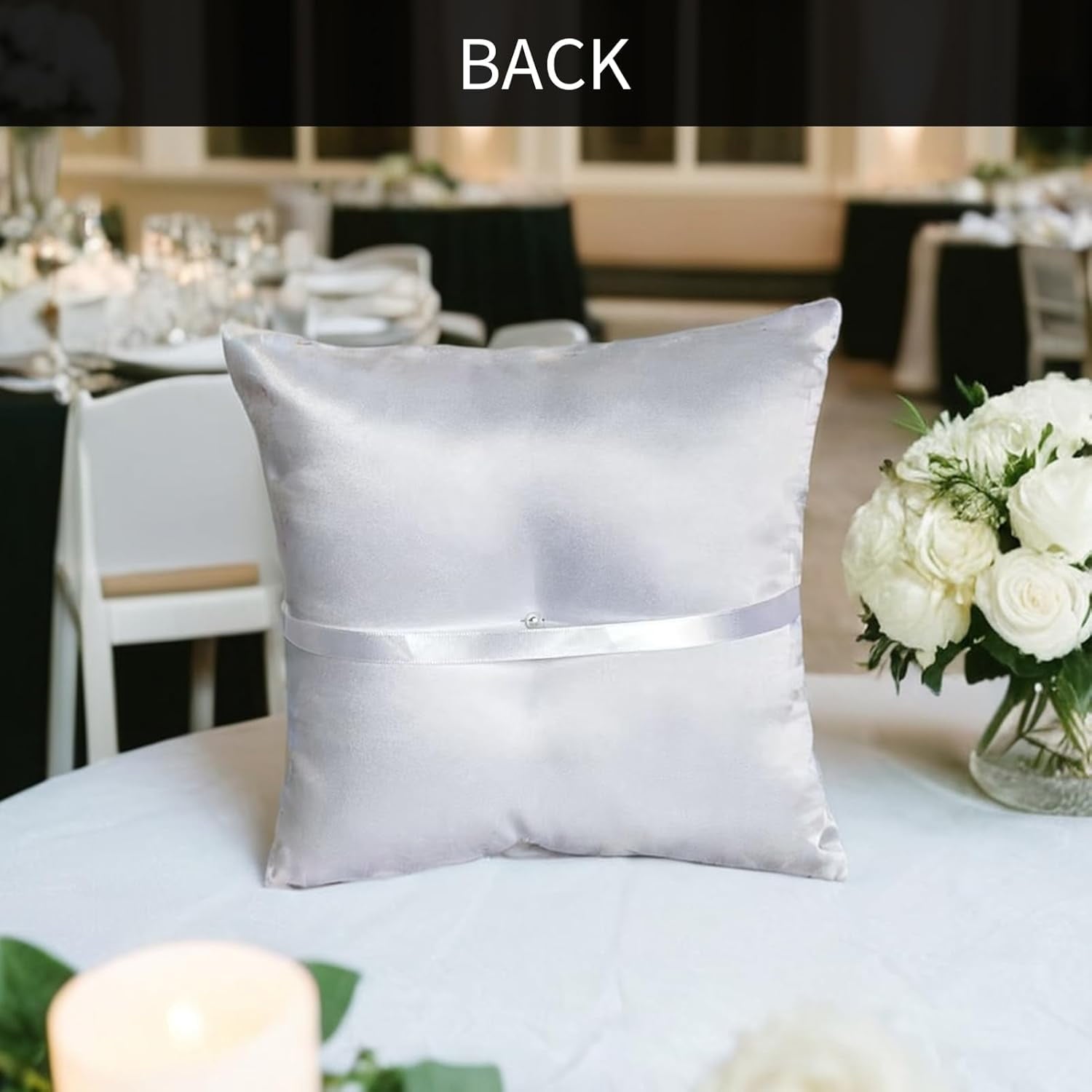 Ring Bearer Pillow, White Satin with Crystal Hearts Ring Cushion, Ring Holder Box, Rhinestone Accents for Beach Wedding Ceremony Proposal Party-7.8 x7.8 '' White Square B-7.8 x7.8 ''