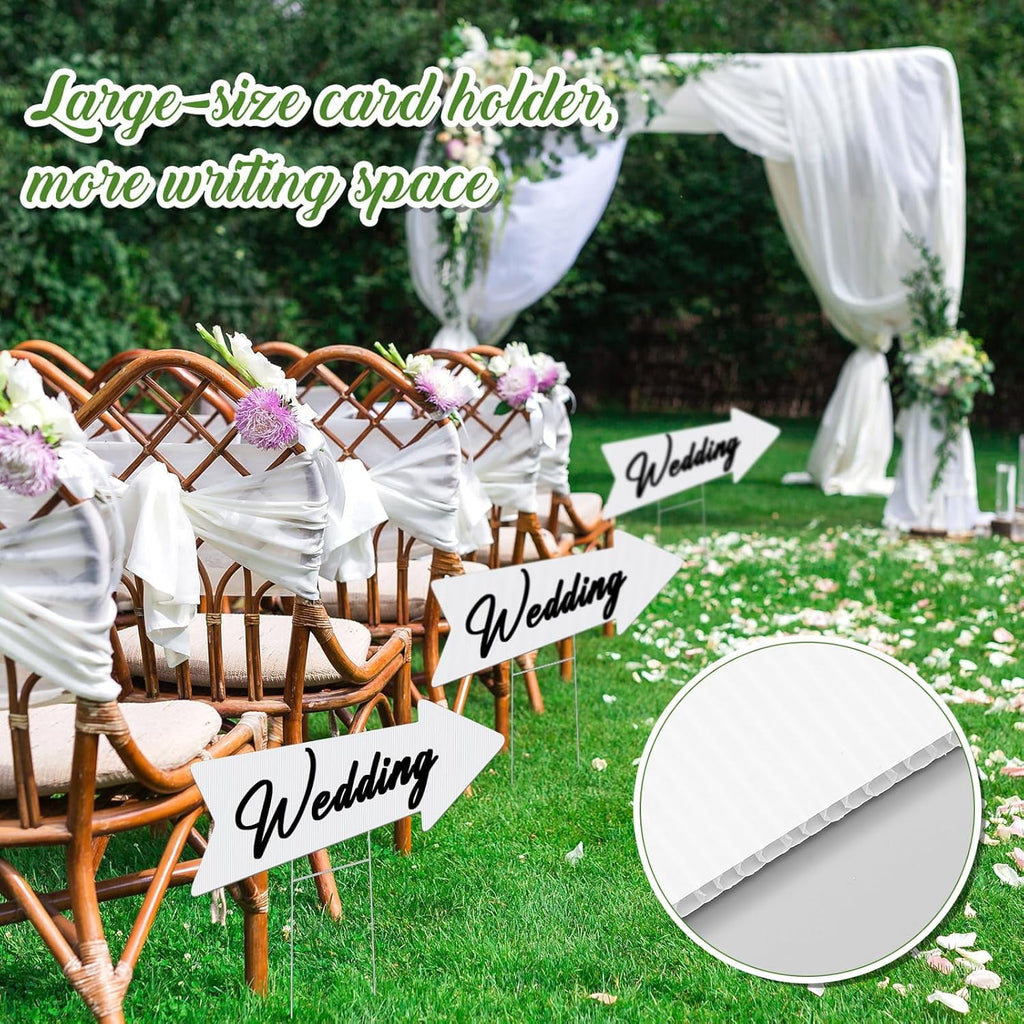 XD5-15 Pack White Blank Arrow Signs with Stakes 23 x 7 Inches Yard Sales Signs Wedding Directional Signs This Way Yard Sale for Signs Ceremony and Reception Wedding Birthday Party-5