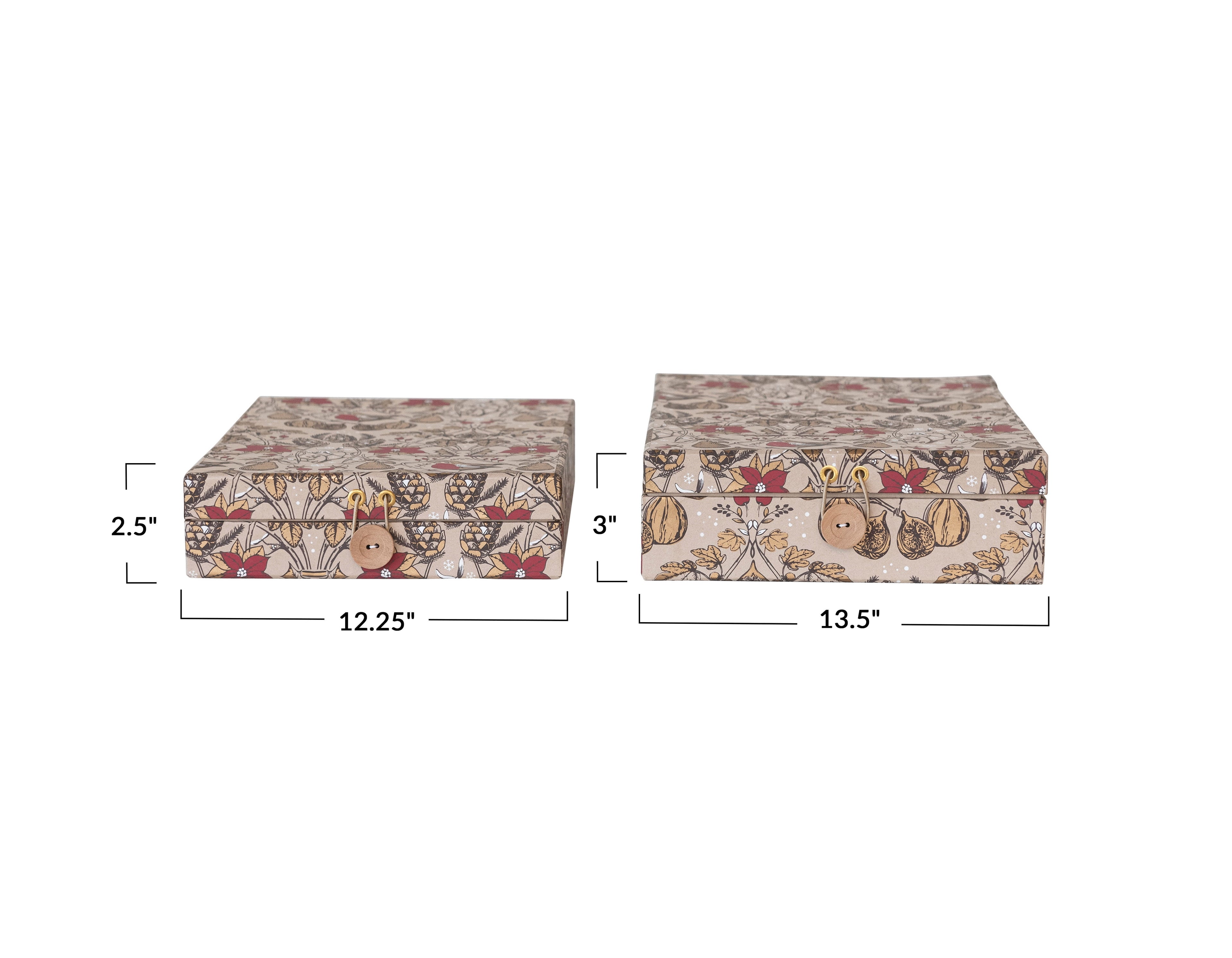 Creative Co-Op Floral Wide Paper Gift Boxes Set, Multicolor, Set of 2
