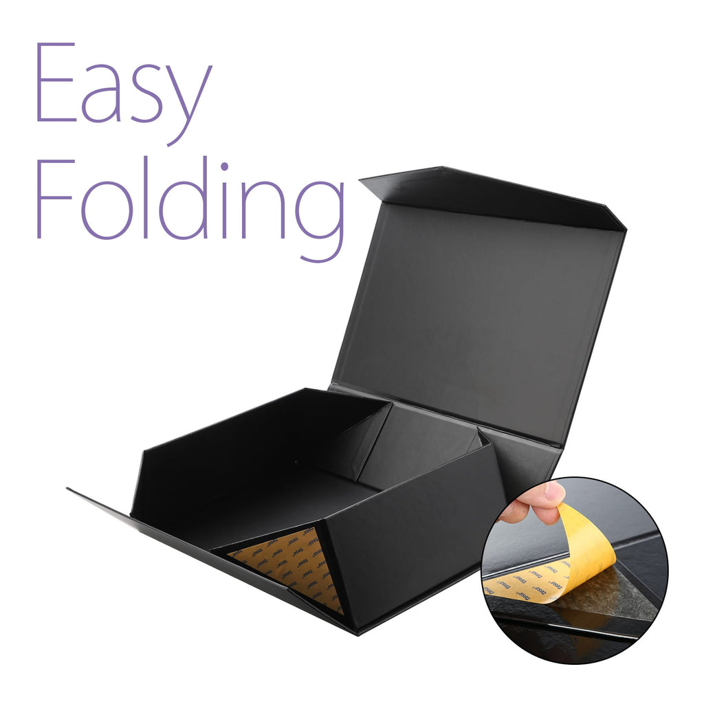 PKGSMART 5 Large Black Gift Boxes, Magnetic Gift Boxes with Lids for Wedding, 13.5x9x4.1 inches