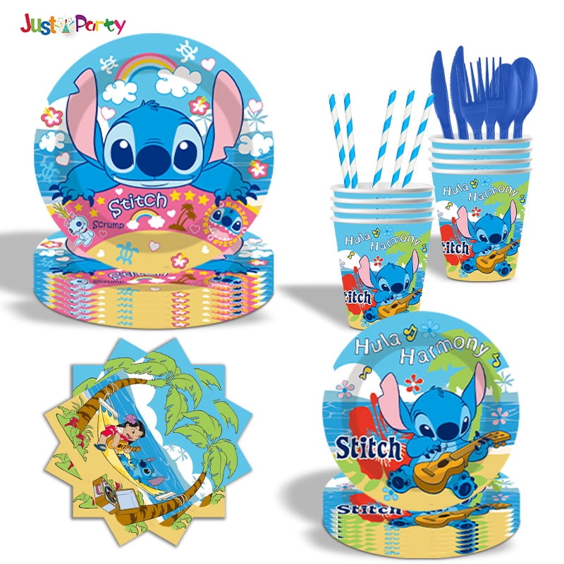 STITCH 82/92 PCS Party Supplies, Party Tableware, Disposable Paper Plates- Napkins-Forks Dinnerware Set