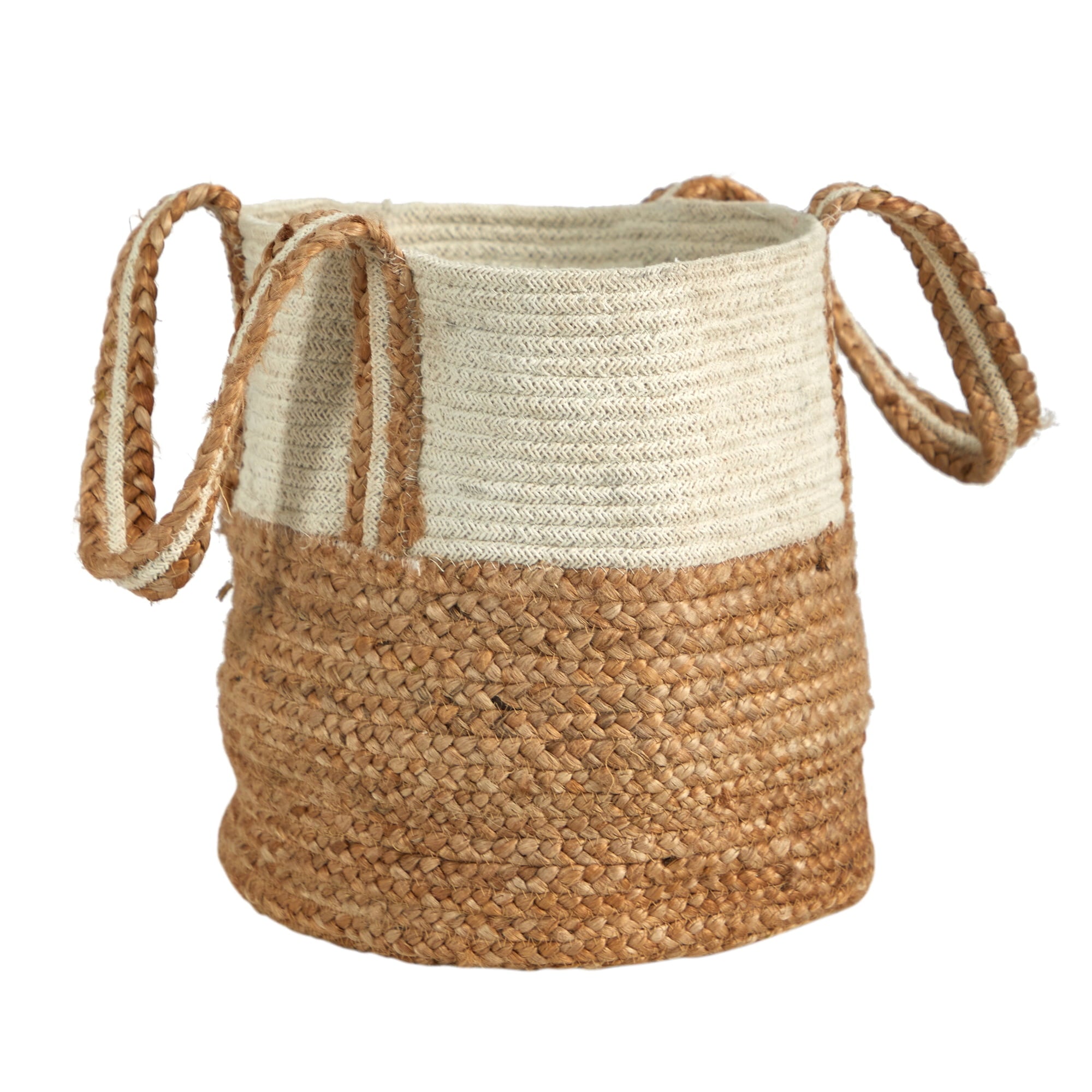 Nearly Natural 14" Boho Chic Basket Planter Natural Cotton and Jute with Handles
