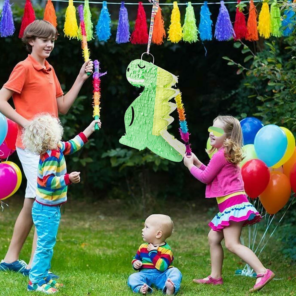 JBeeCtrl Dinosaur Pinata for Kids Birthday Party with Blindfold and Bat (17x13.4x3.5 Inches) Dinosaur Party Supplies Dino Pinata for Boys Kids