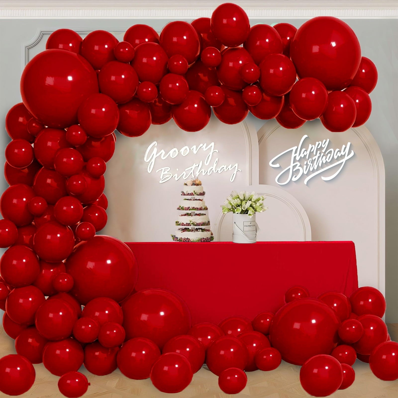 (3 pack) Lockways Red Latex Arch Balloons Kit with Balloons Include - 129pcs Red Balloons for Garland Arches