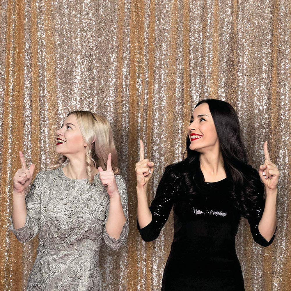 JYFLZQ Champagne Sequin Backdrop Curtain 8ft x 8ft Glitter Photo Booth Backdrop for Party