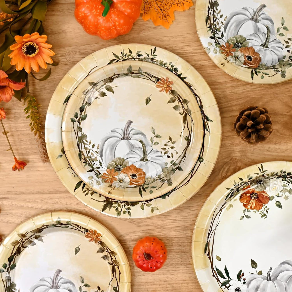Waipfaru 200 Pcs Fall Paper Plates and Napkins Thanksgiving Party Supplies Sunflower and Pumpkin Disposable Dinnerware Server 50