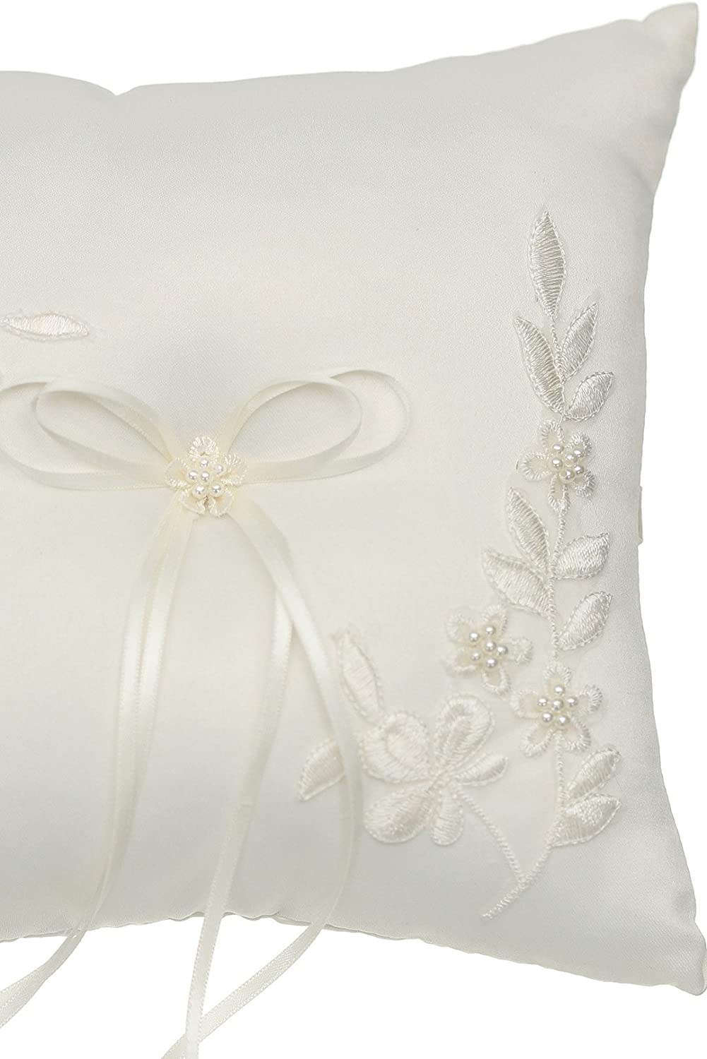 Pearl Embroidered Flower Leaves Wedding Ring Bearer Pillow 7 Inch x 7 Inch - RP010I