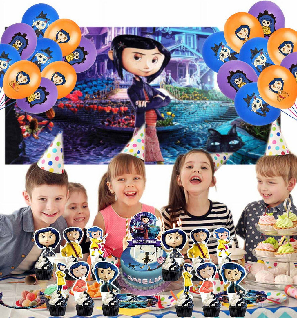 Coraline Birthday Party Supplies Balloons Plates Decoration Cake Topper Decor Tableware Banner Backdrop