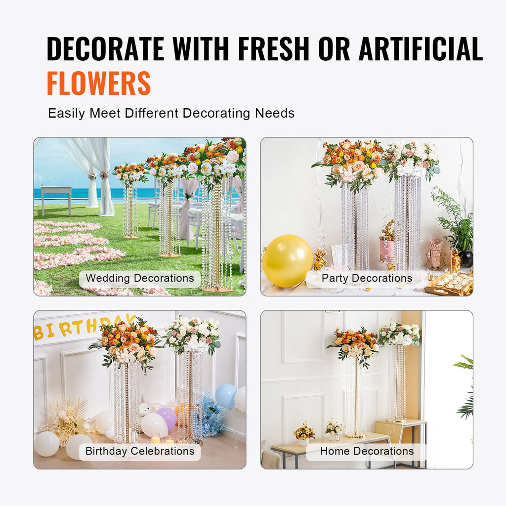 KFFKFF Crystal Wedding Flowers Stand Luxurious Centerpieces 2PCS 35.43inch Tall