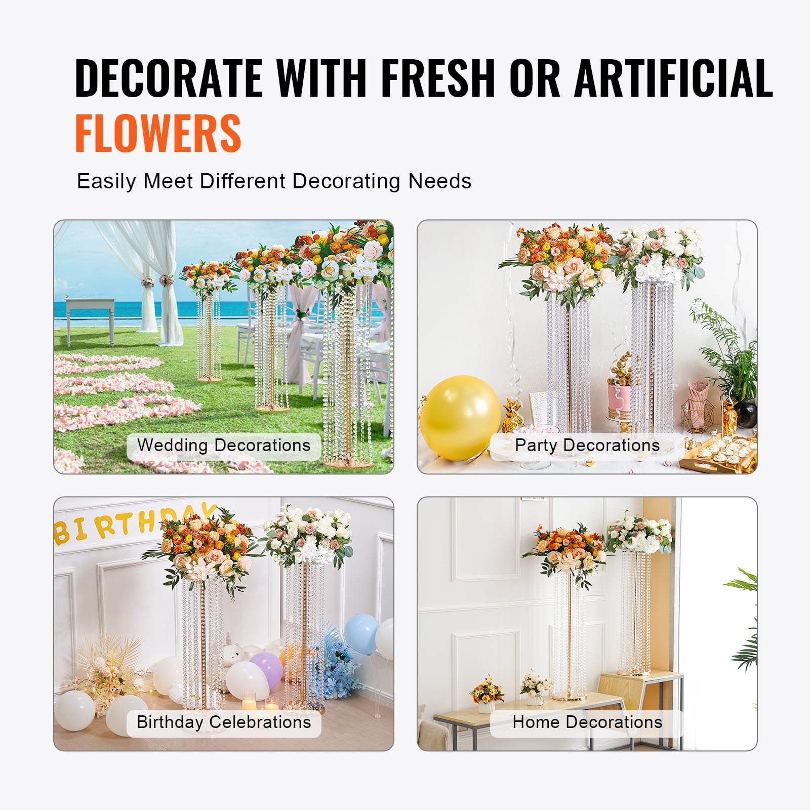 KFFKFF Crystal Wedding Flowers Stand Luxurious Centerpieces 2PCS 35.43inch Tall