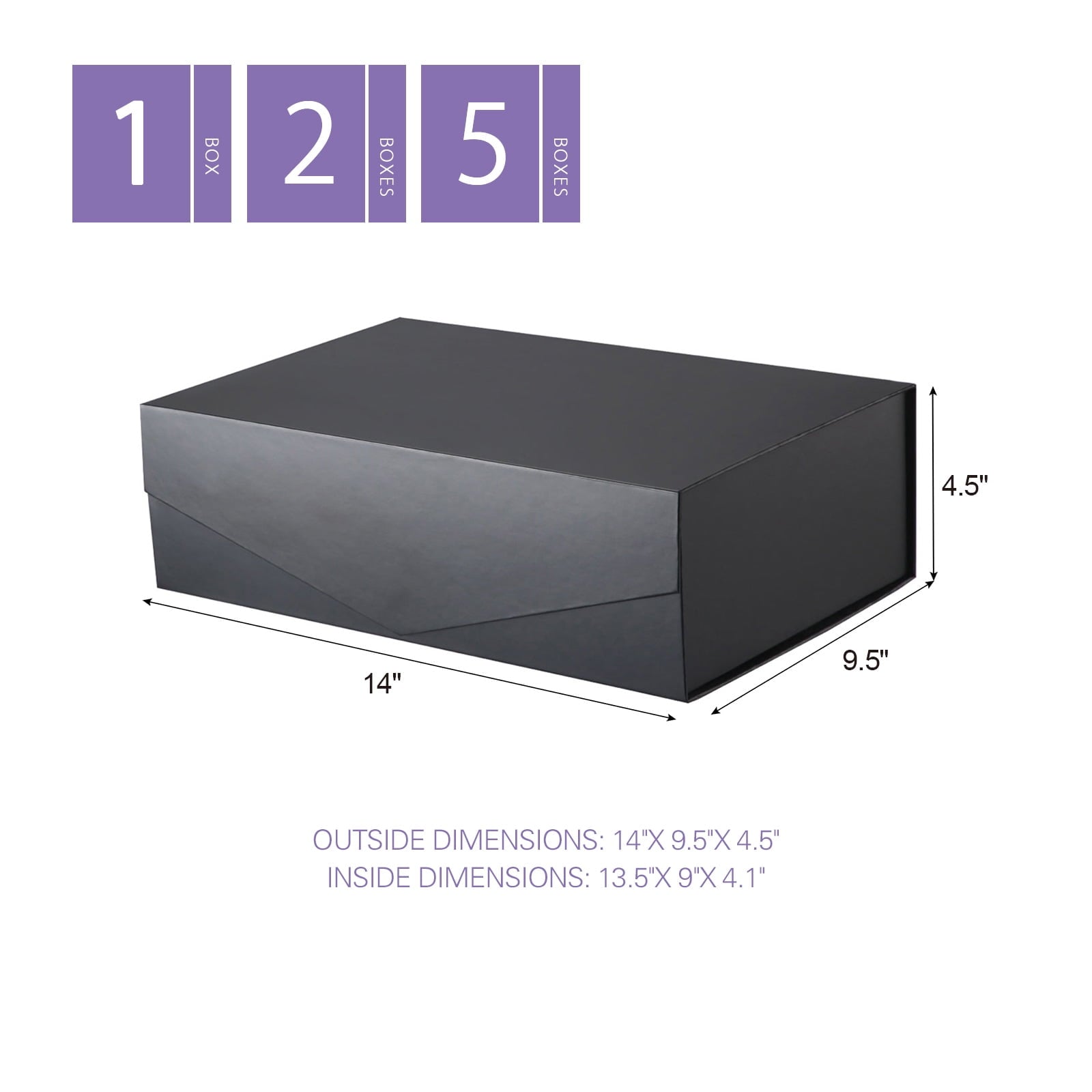 PKGSMART 5 Large Black Gift Boxes, Magnetic Gift Boxes with Lids for Wedding, 13.5x9x4.1 inches