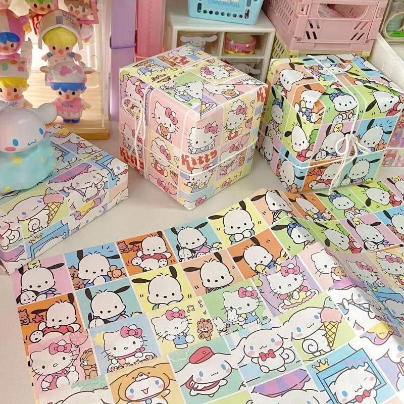 Kawaii Pochacco Wrapping Paper Sanrio My Melody Cartoon Anime Cute Cinnamoroll Textbook Desk Cover Girls Student Birthday Gifts