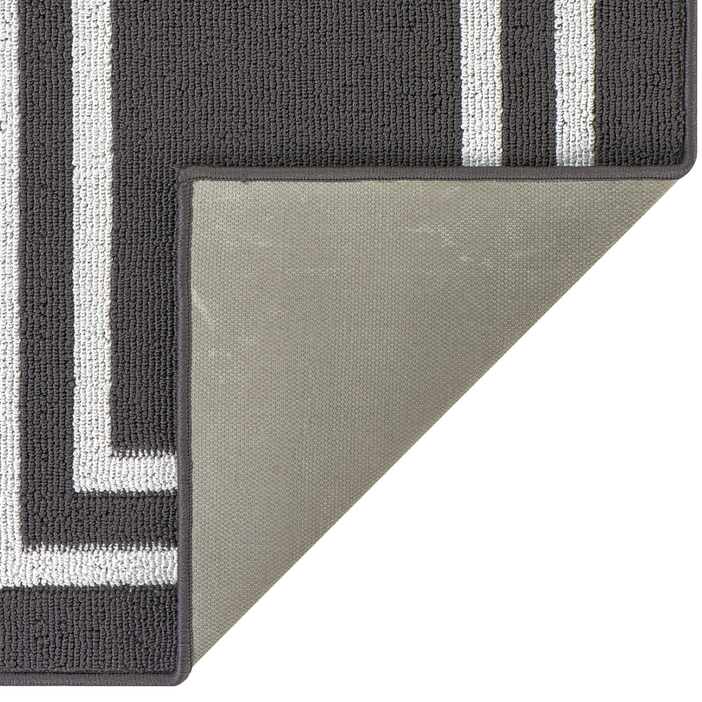 Washable Skid-Resistant Runner Rug, Border, Dark Grey and White, 26" x 96"