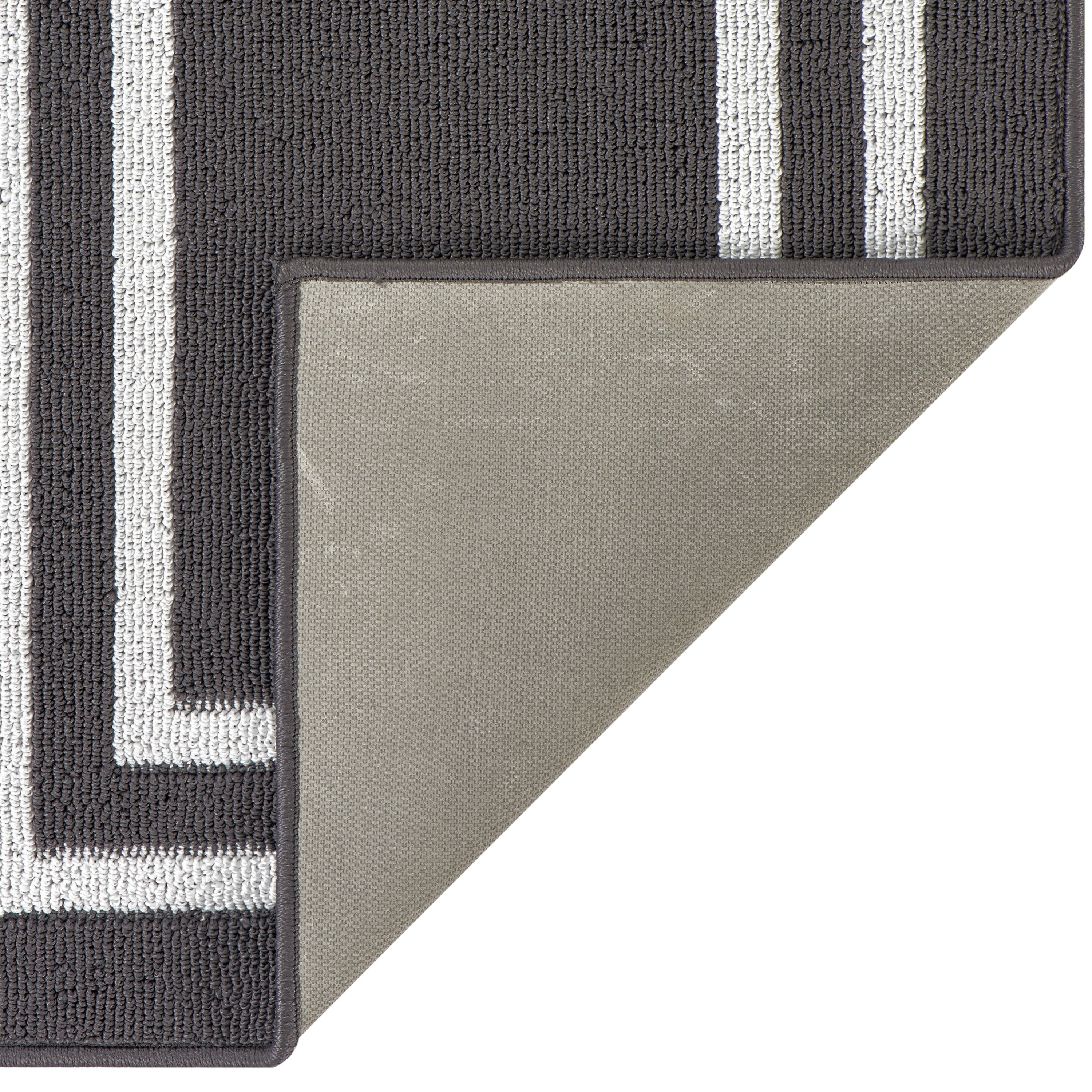 Washable Skid-Resistant Runner Rug, Border, Dark Grey and White, 26" x 96"