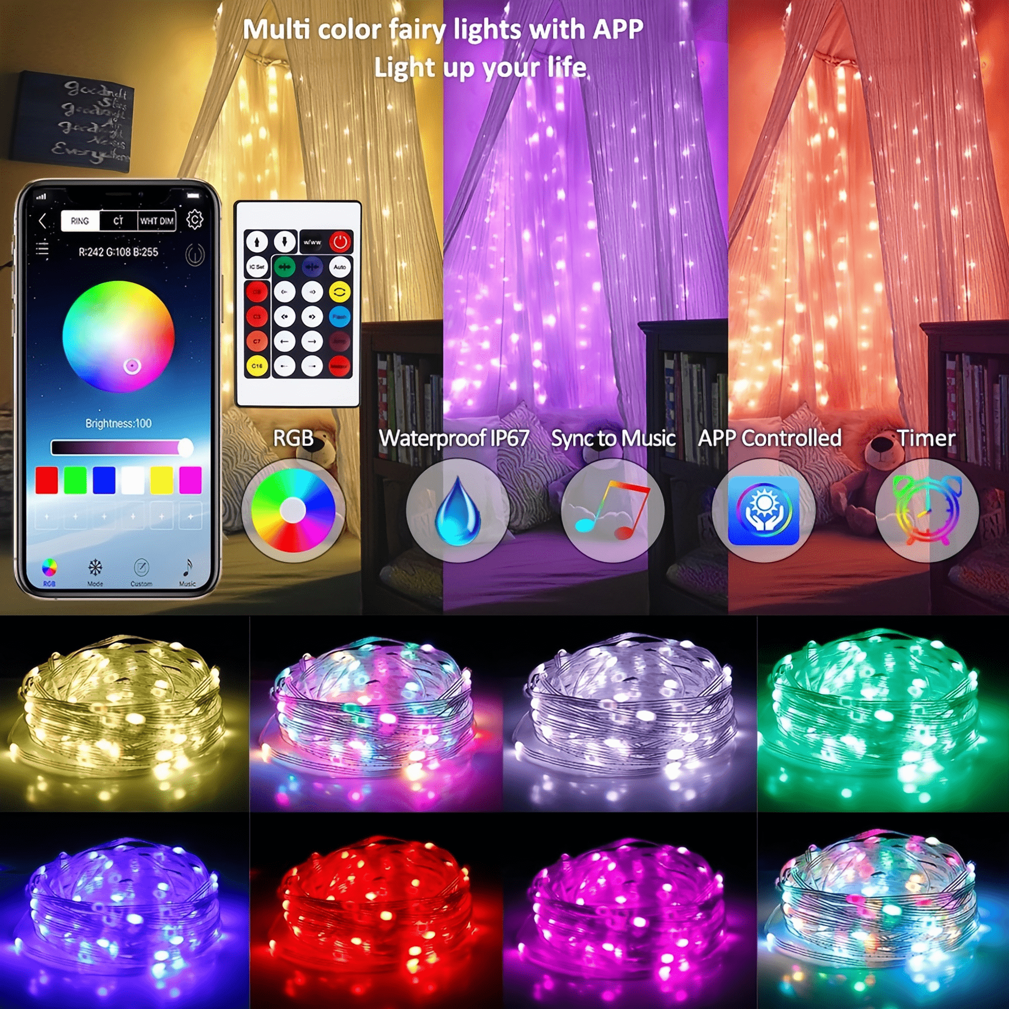 2 Pack 400 LED Fairy Color Lights,USB 131.2 ft APP and Remote Fairy Lights,Multiple Modes RGB Fairy String Lights for Patio Festival Wedding Party