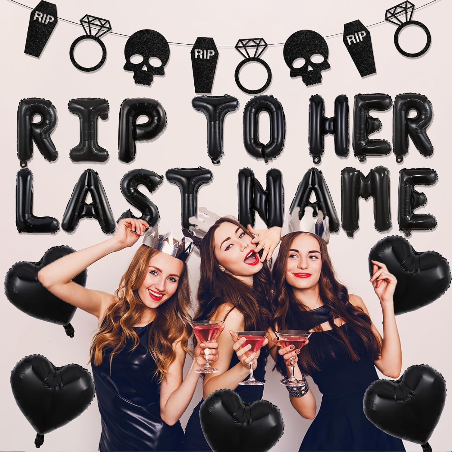 Gothic Bachelorette Party Decoration Rip to Her Last Name Balloon Banner Black Bridal Shower Party Decor Rip Single Life Bride to be Party Decor Fun Bach Bride or Die Wedding Engagement