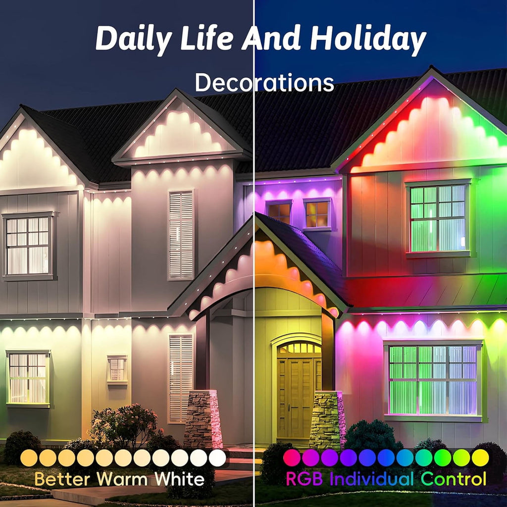 150FT Permanent Outdoor RGB Lights, 75LED IP67 Waterproof with Smart App Control Remote, DIY Scene Modes Outdoor Lights, Eaves Lights for Garden, Deck, Christmas, Party, Halloween, Roof
