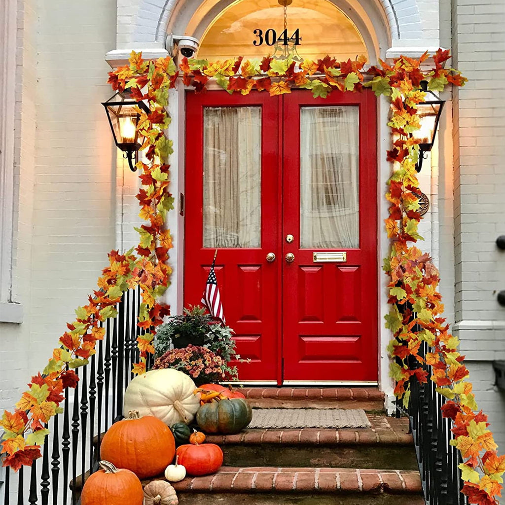 Samhe 3 Pack Fall Leaves Garland, Artificial Maple Leaf Autumn Garland Hanging Vine for Thanksgiving Party Front Door Home Fireplace Harvest Thanksgiving Decor (Yellow, 6.5Ft/Pack)