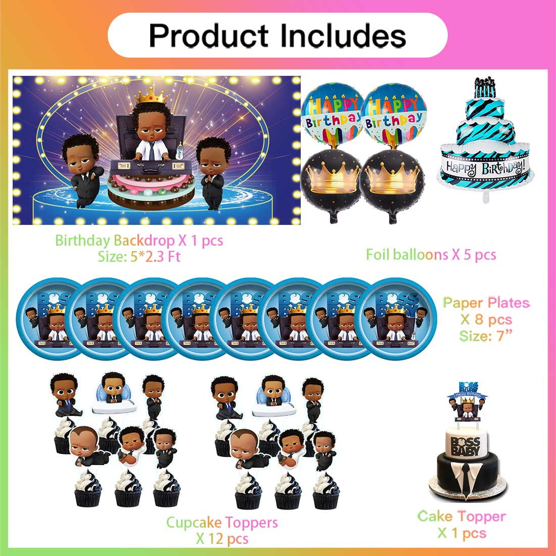 Boss Baby Africa Boy Party Supplies Decor Tableware Backdrop Banner Cake Topper Balloons Birthday Decorations