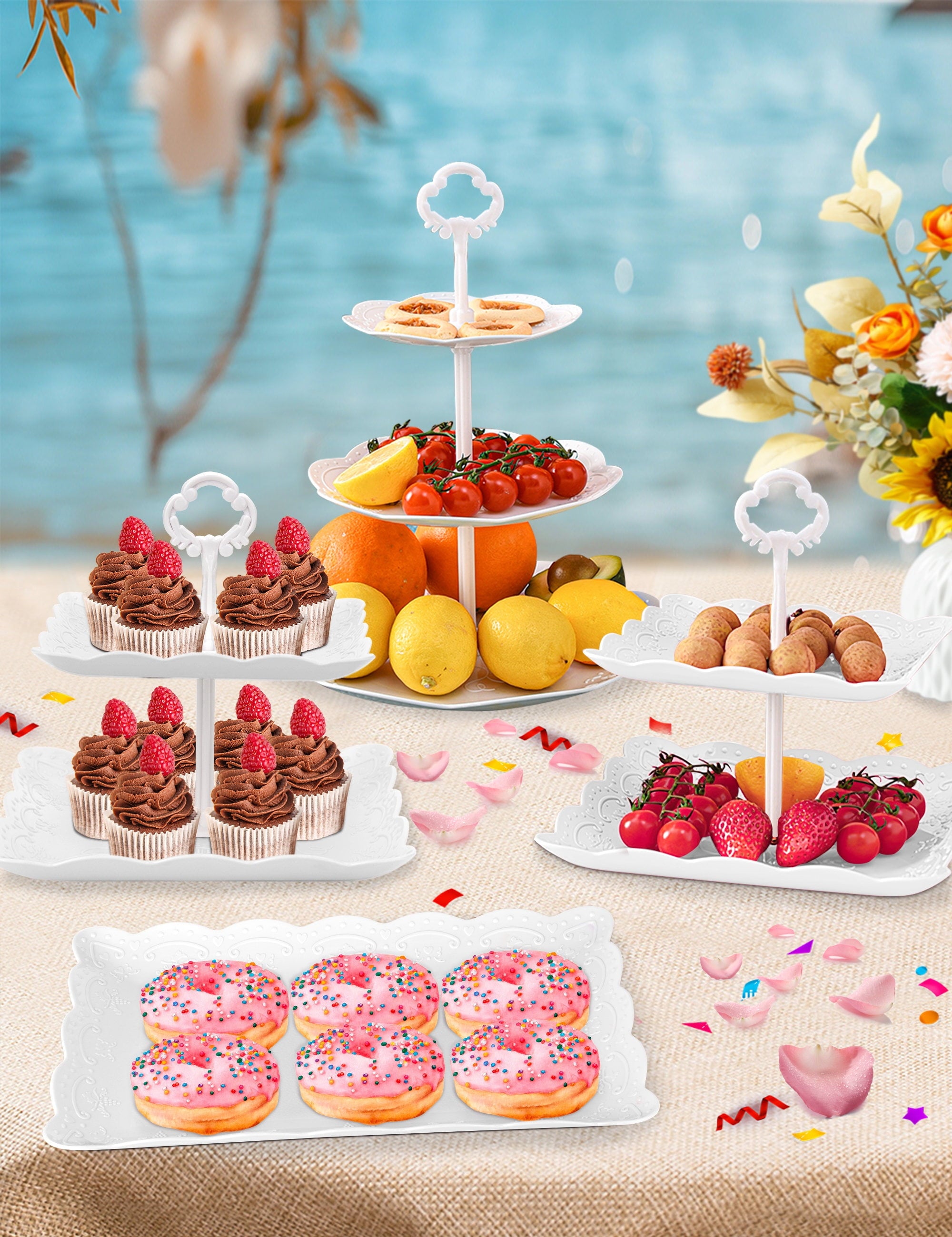 6Pcs Cupcake Stand White Plastic Cake Stand Dessert Table Stands Set 3Tier 2Tiered Cupcake Tower Stand Treat Display Holder Cookie Candy Serving Tray Dessert Trays for Wedding Baby Shower Tea Party