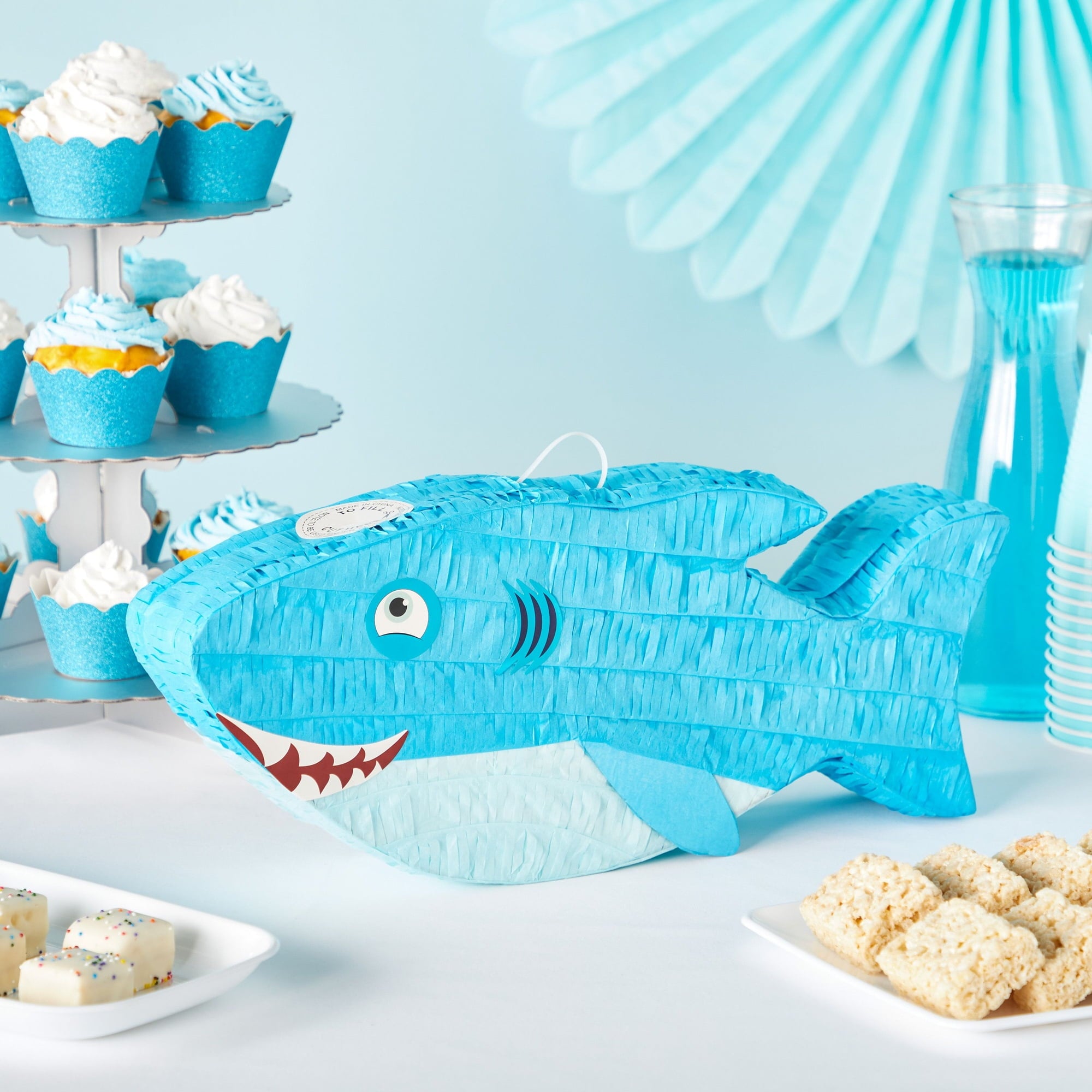 Shark Pinata, Ocean-Themed Fish Pinata, Shark Birthday Decorations, Under the Sea Party Decor (Small, 3.2" x 7" x 16.5"), For Ages 3+