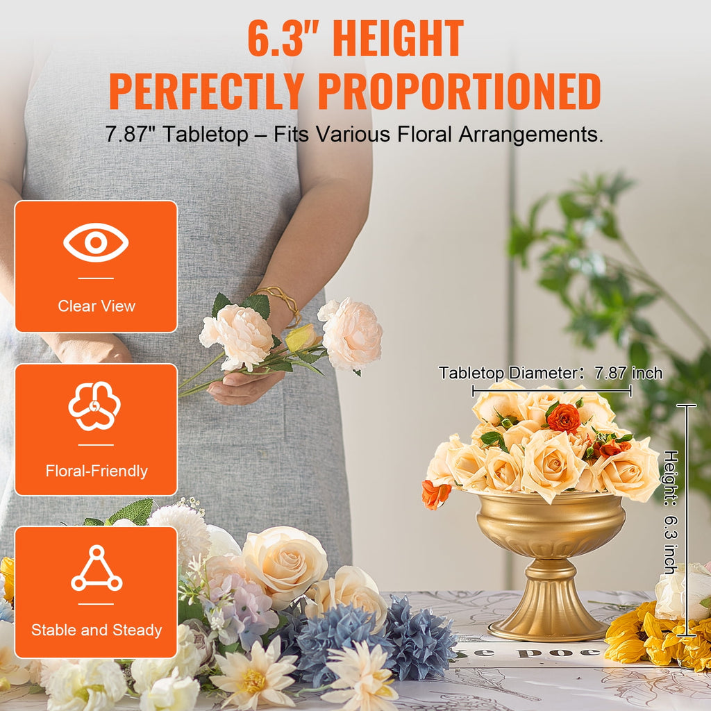 KFFKFF Set of 10, 16cm/6.3” Height Wedding Blossom Holder, Metallic Nuptial Centerpiece,Golden Botanical Display Stand for Tabletops at Wedding Feast,Commemoration Ceremony,Birthday Occasion Ornament