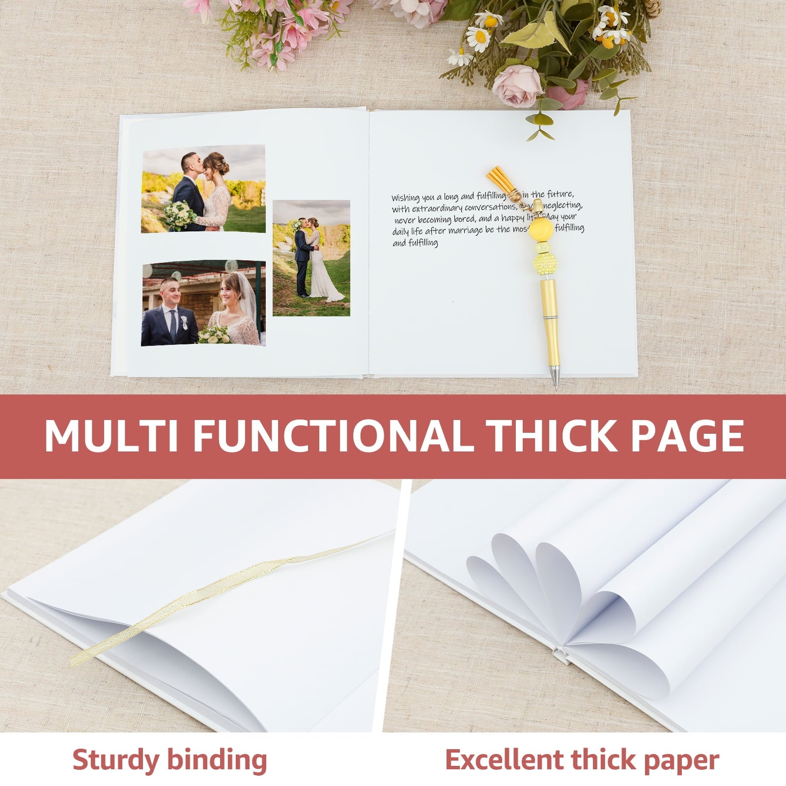 Wedding Guest Book 120 Pages Elegant Flower Pattern Wedding Sign Book Hard Cover Personalized Guest Signature Album for Party Reception Engagement
