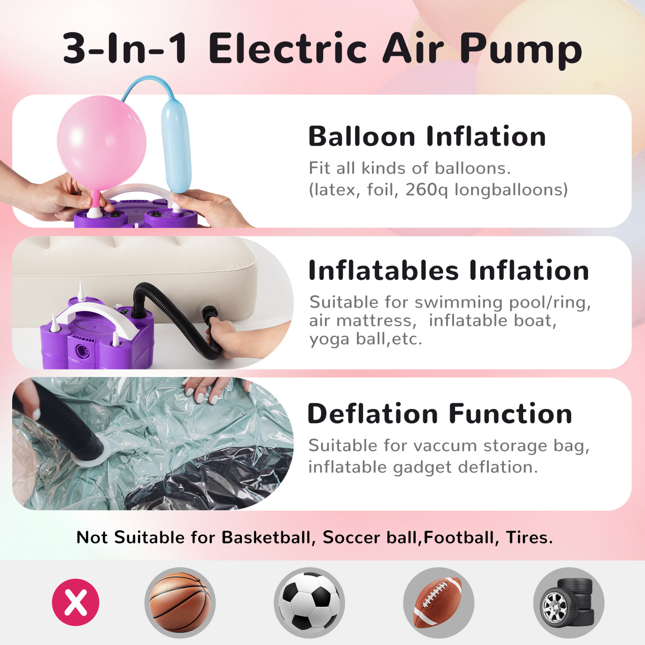 GreatWhip Multi-Purpose Electric Air Pump – Inflate Balloons, Air Beds, Pool Floats & Compression Bags – Rechargeable, 4 Nozzles, UL Certified, Fast  Inflation