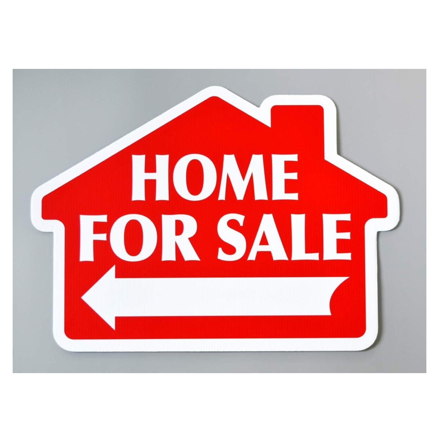 Home For Sale with Arrow Sign Kit, Die Cut House Shape and Yard Stands, Durable Corrugated Coroplast, UV , Real Estate Agent Supplies, 18x24 Signs + Yard Stakes (Red - Home For Sale (1)