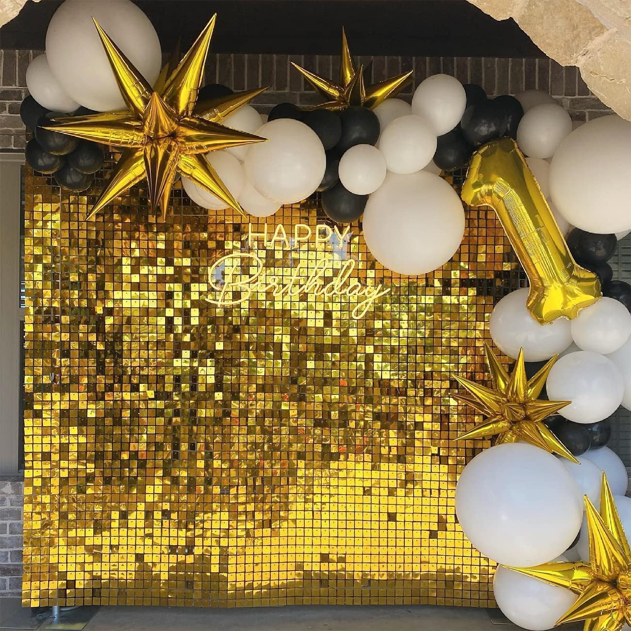 Wall Backdrop with 24 Pcs Gold Square Sequin Panels for Decor of Birthday, Wedding, Party, Graduation and Anniversary