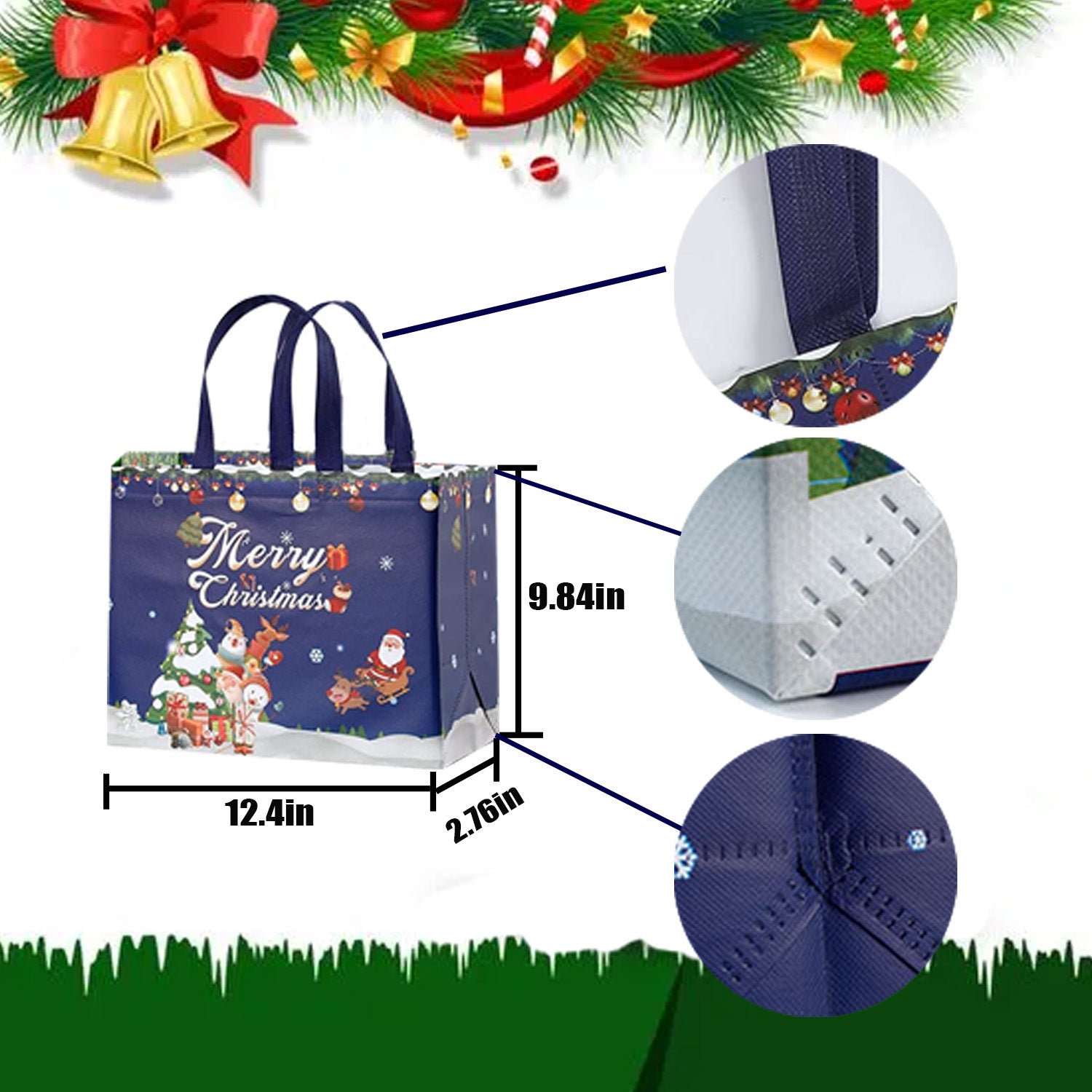 16PCS Christmas Gift Bags, Multifunctional Non-Woven Shopping Totes for Gifts Wrapping Shopping