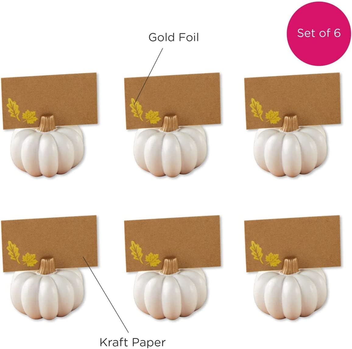 Kate Aspen Place Card Holders (Place Cards Included) - Set of 12 - Table Number Holder for Weddings, White Pumpkin Photo Holder for Table Assignments at Bridal Showers or Anniversaries