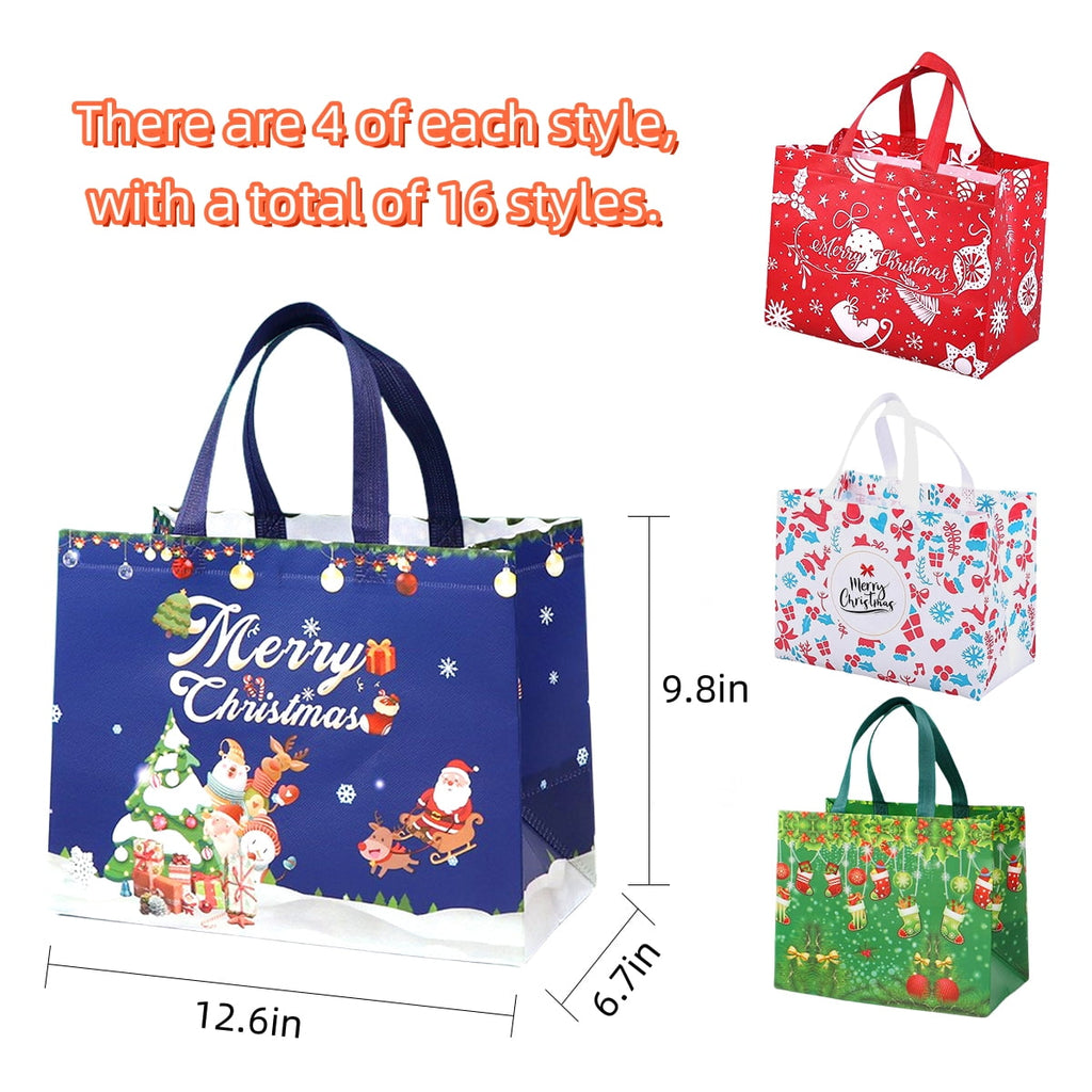Christmas Gift Bags with Handle Large Reusable Holiday Shopping Bags for Xmas Gifts Wrapping Party Supplies 12.6×9.84×6.69 in 16Pcs