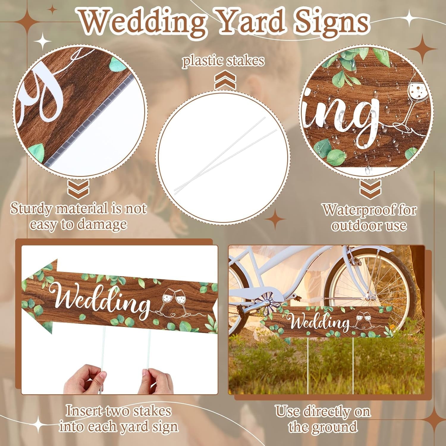 6 Pcs Wedding Direction Sign for Road Ceremony and Reception Double Sided Wedding This Way Arrow Yard Signs with Stakes Waterproof Large Stands for Lawn Outdoor Supply Rustic Decor