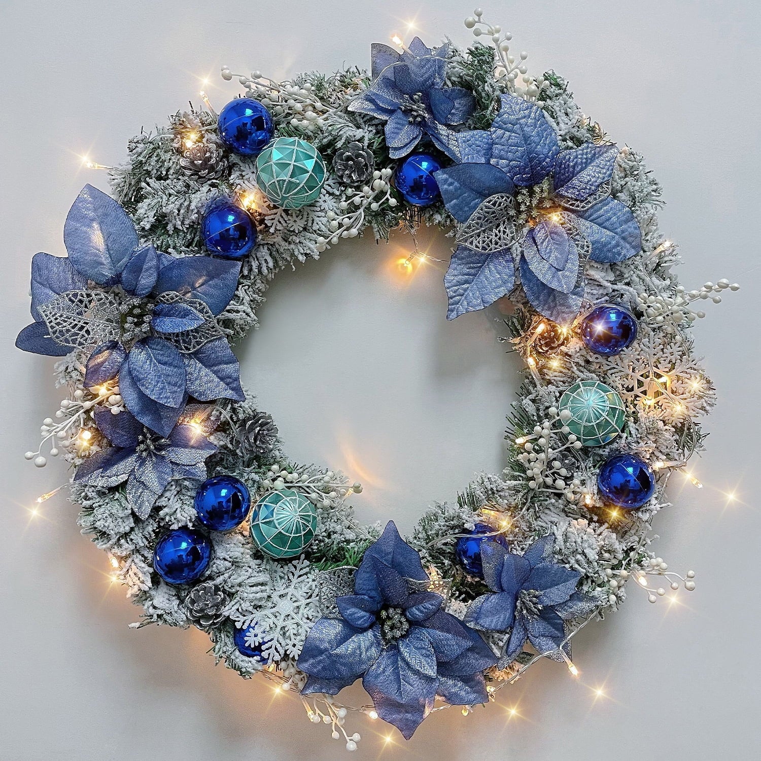 iHeartyard 24inch Wreath for Front Door, 50 LED Festival Wreaths Holiday Accents, Indoor & Outdoor Decorations
