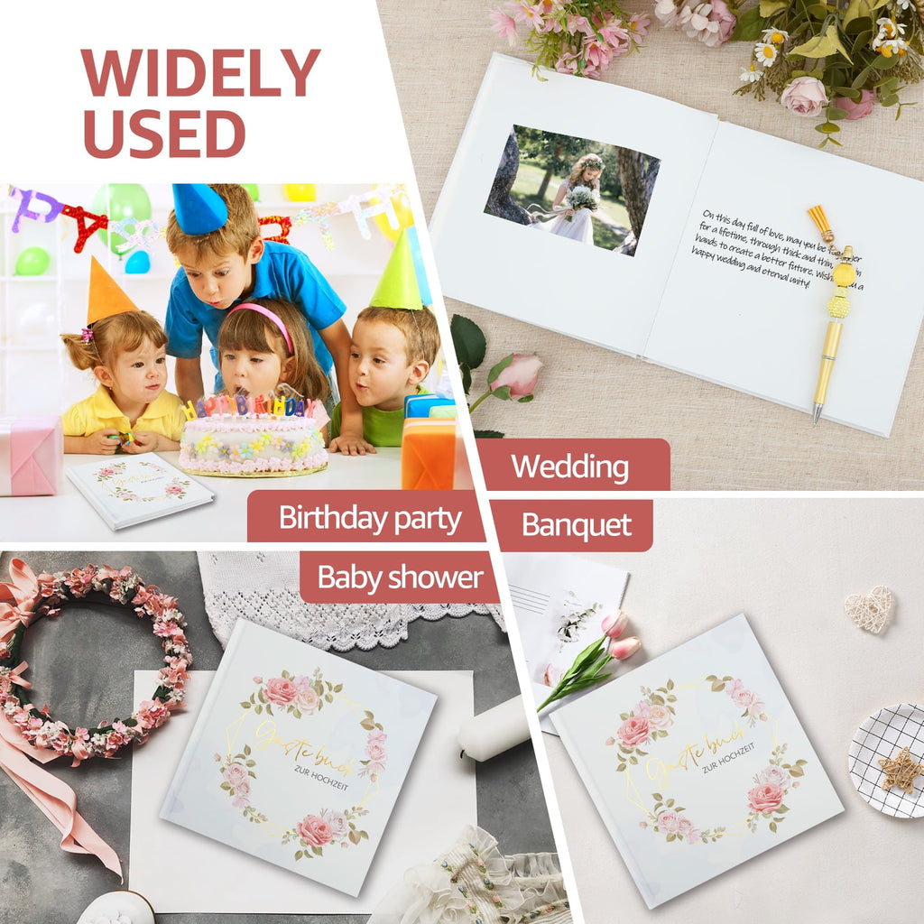Wedding Guest Book 120 Pages Elegant Flower Pattern Wedding Sign Book Hard Cover Personalized Guest Signature Album for Party Reception Engagement