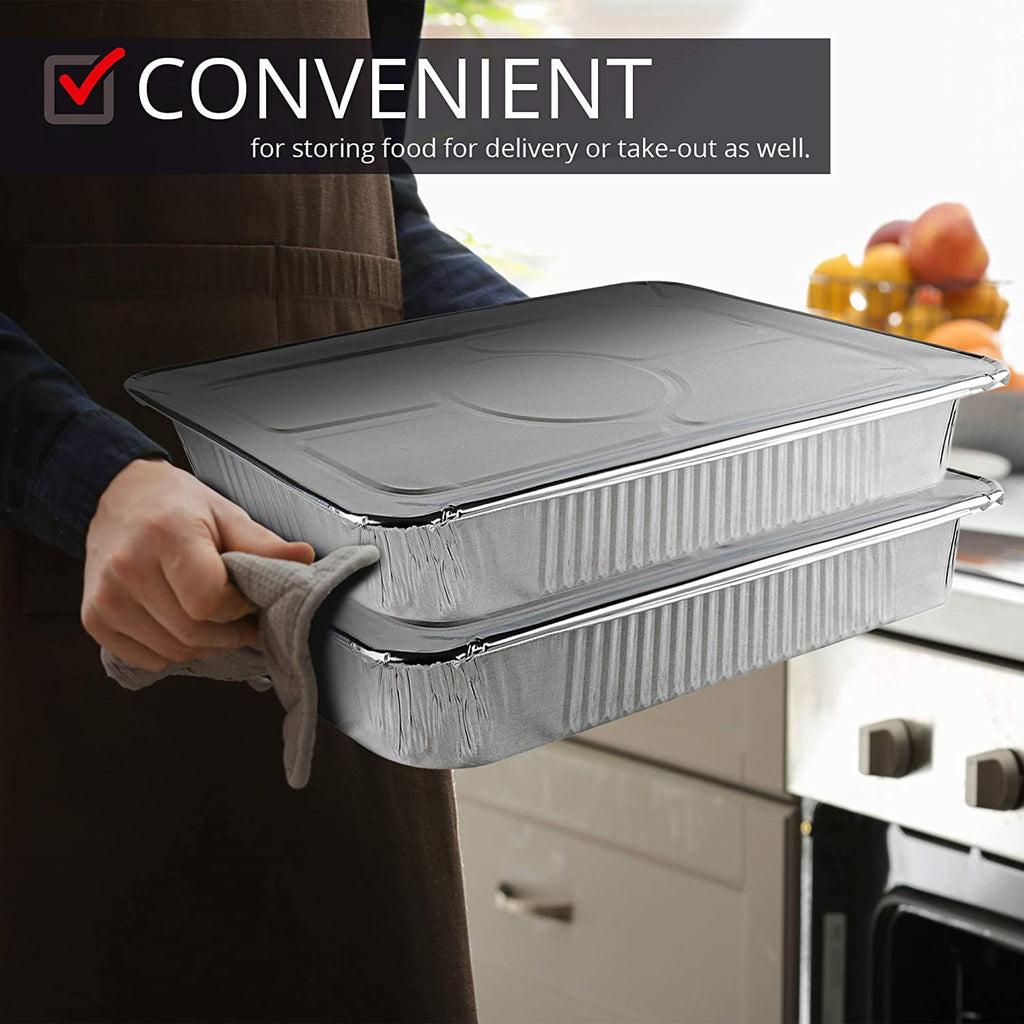 Aluminum Pans with Lids 21x13 Disposable Roasting Pans with Covers - 10 Foil Pans and 10 Foil Lids - Sturdy Catering Pans - Disposable Food Containers Great for Prepping Large Slabs of Meat