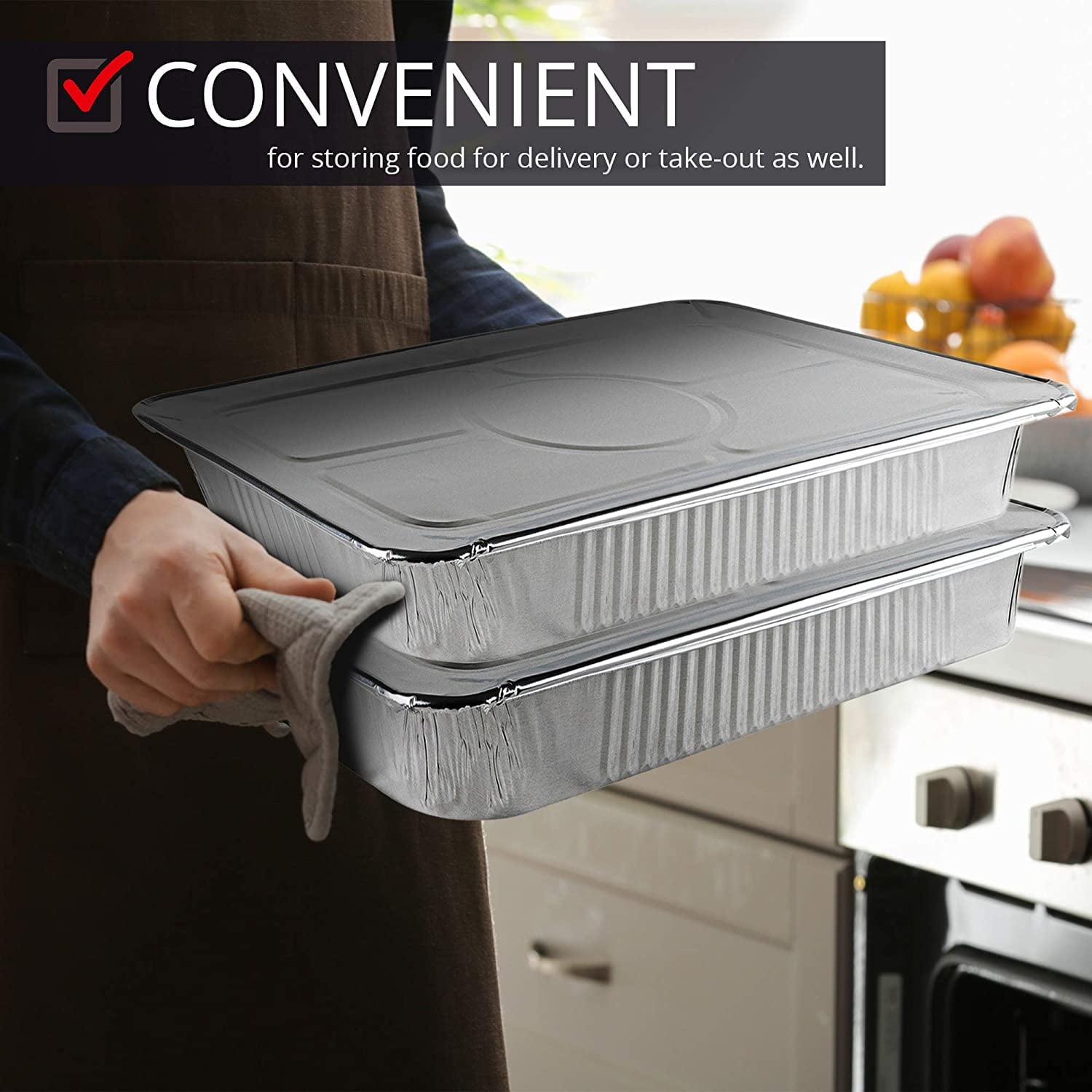 Aluminum Pans with Lids 21x13 Disposable Roasting Pans with Covers - 10 Foil Pans and 10 Foil Lids - Sturdy Catering Pans - Disposable Food Containers Great for Prepping Large Slabs of Meat