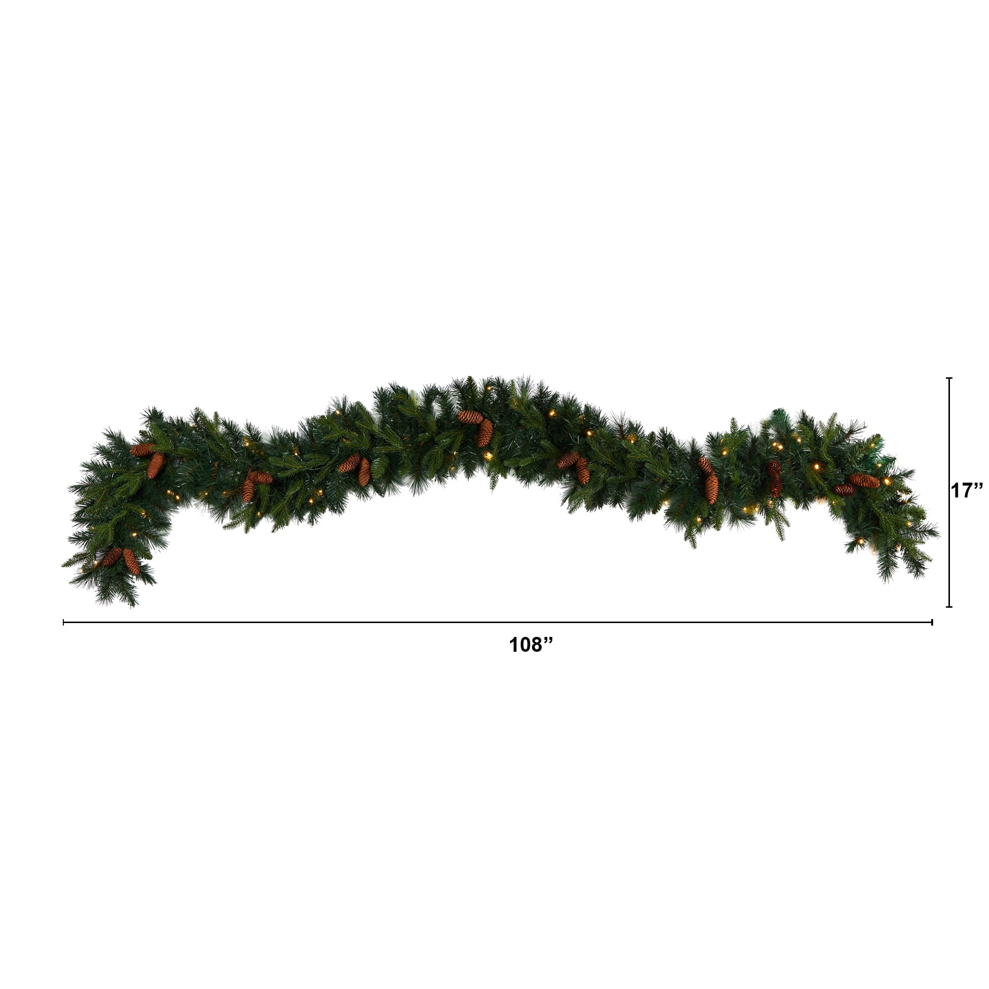 Nearly Natural Mixed Extra Wide Pine White Prelit LED Battery Operated Garland, with 286 Bendable Branches 108" (Green)