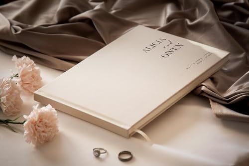 Personalized Guest Book - 11.5" x 8.5" Premium Custom Guest Signing Book with Bookmark and Blank Pages for Wedding Reception Table Decoration Engagement Birthday Party Event, Oats