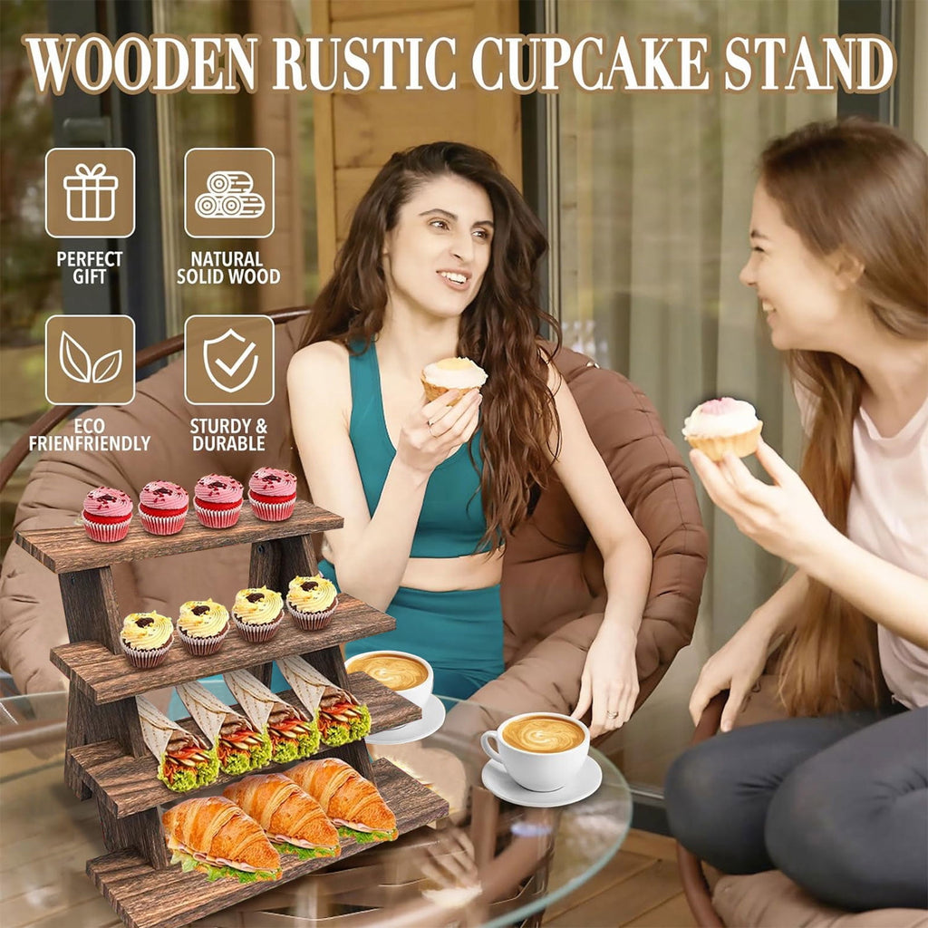 Wooden Display Stand Cupcake Stand, Rustic Tiered Display Stand, Table Display Stand for Party Decoration Supplies