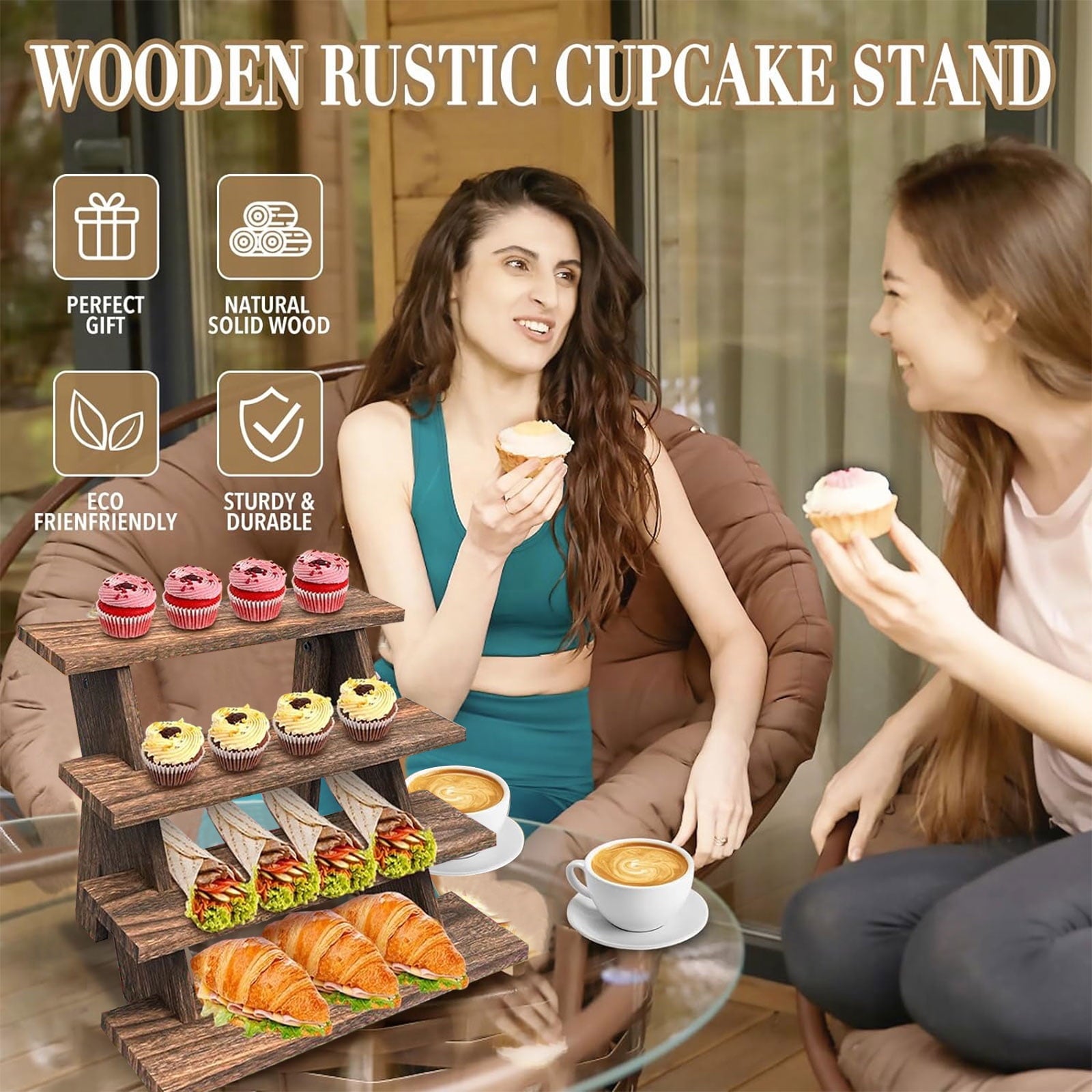 Wooden Display Stand Cupcake Stand, Rustic Tiered Display Stand, Table Display Stand for Party Decoration Supplies
