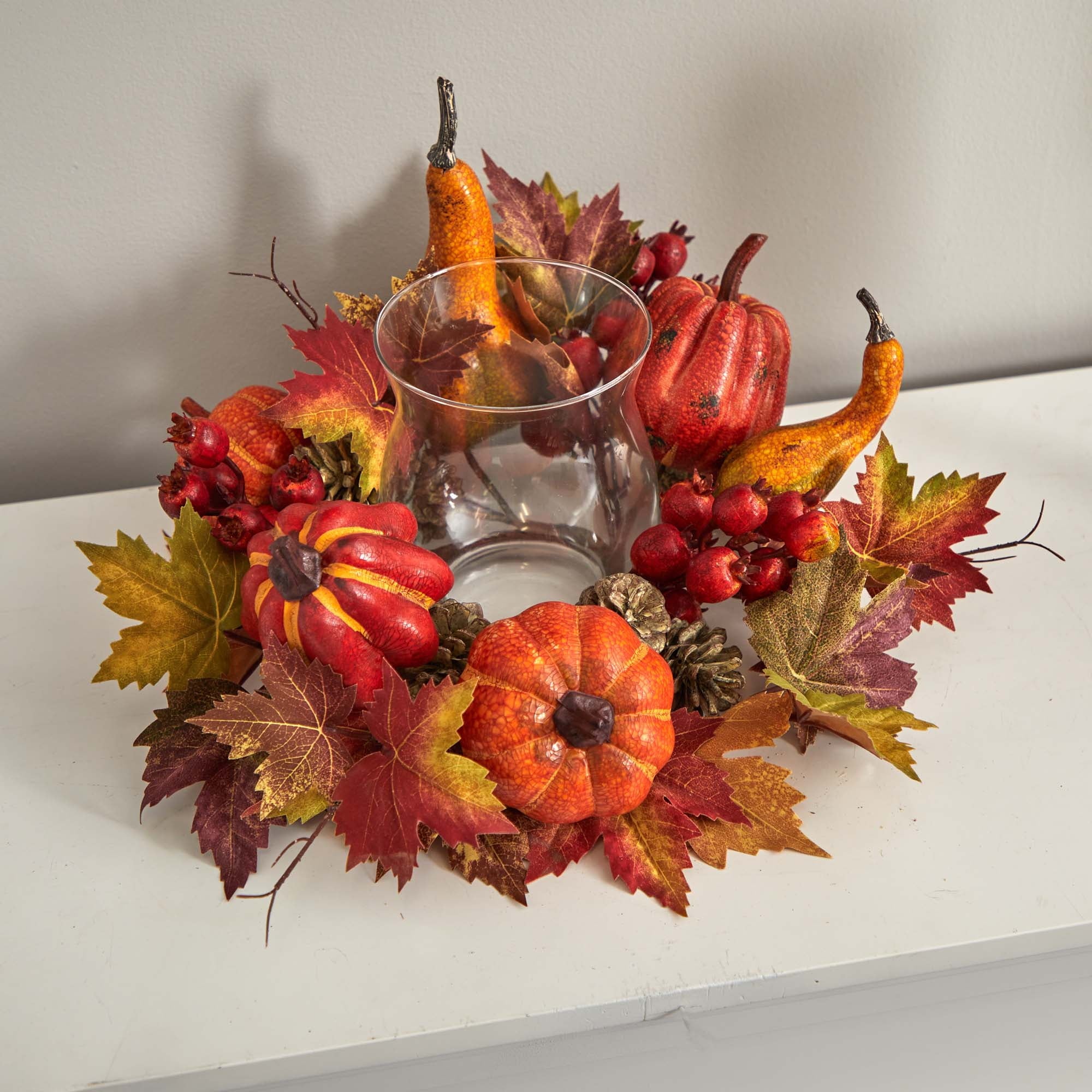 Nearly Natural 8" Maple Pumpkin and Gourd Artificial Plant Candelabrum, Multicolor