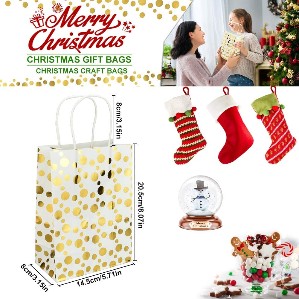 BUZIFU 24pcs Christmas Paper Gift Bags Kraft Paper Party Favor Bags with Handles Small Paper Goodie Sweet Bags Recyclable Paper Carrier for Birthday/Wedding/Shopping (8.07x5.71x3.15in)