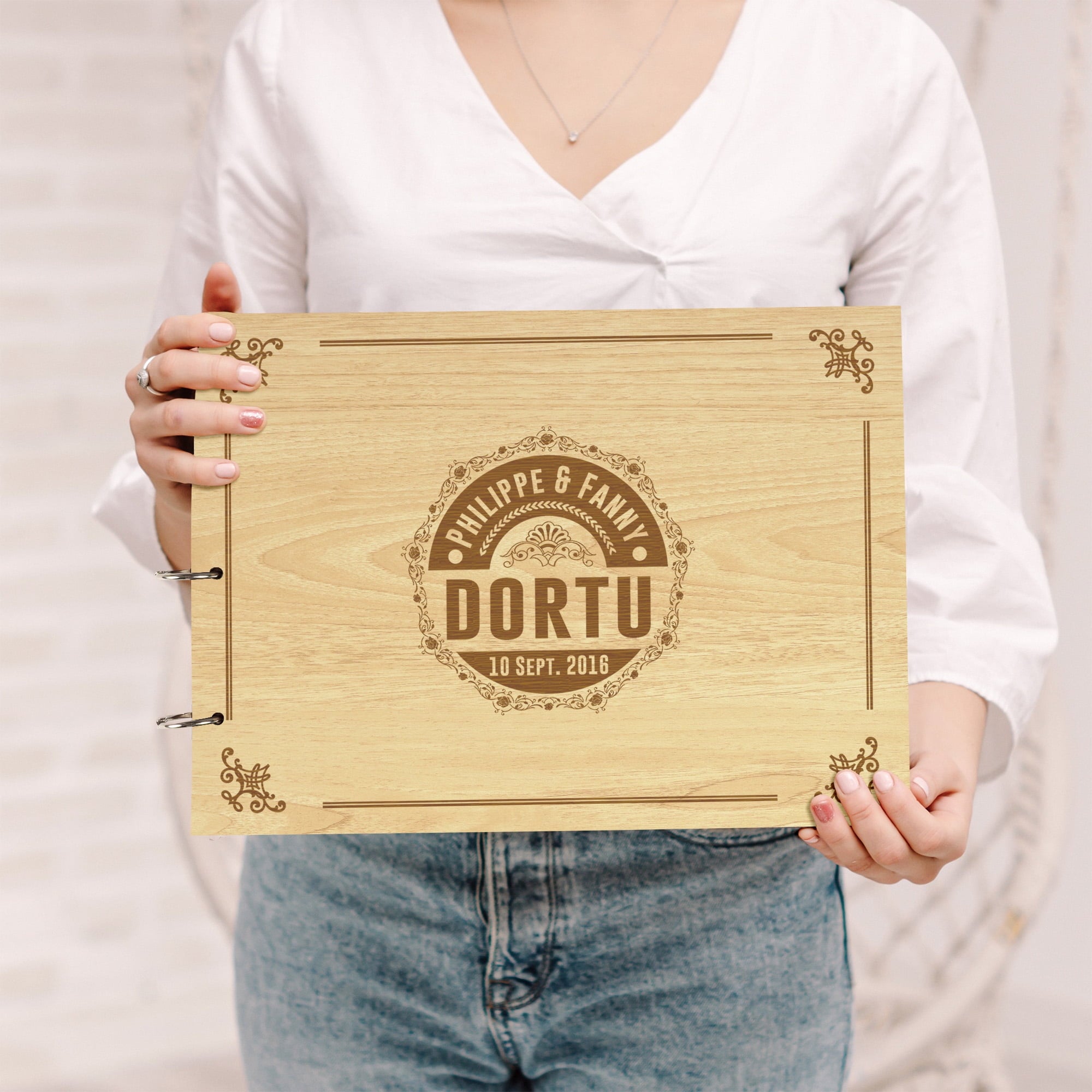 Darling Souvenir Personalized Engraved Laser Cut Wedding Guest Book Wooden Cover Sign-in Book Registry Guestbook Scrapbook-F2